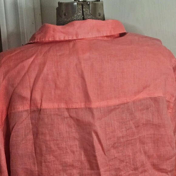 Salmon Coloured Linen Long Sleeve Shirt Large - Picture 5 of 8